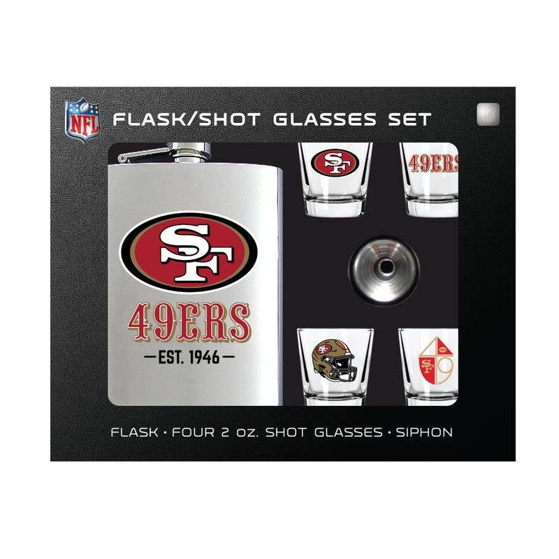 San Francisco 49ers Flask Gift Set Stainless Steel Barware NFL Fan Gift