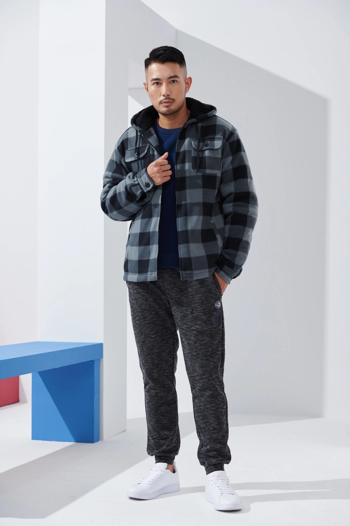 Men's Hooded Sherpa Lined Plaid Jacket