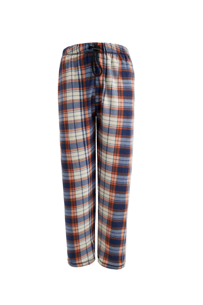 Men's Plaid Fleece Pajama Pant Orange / Blue Plus Size