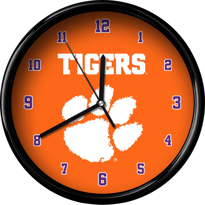 Clemson Tigers 12" Team Black Rim Clock