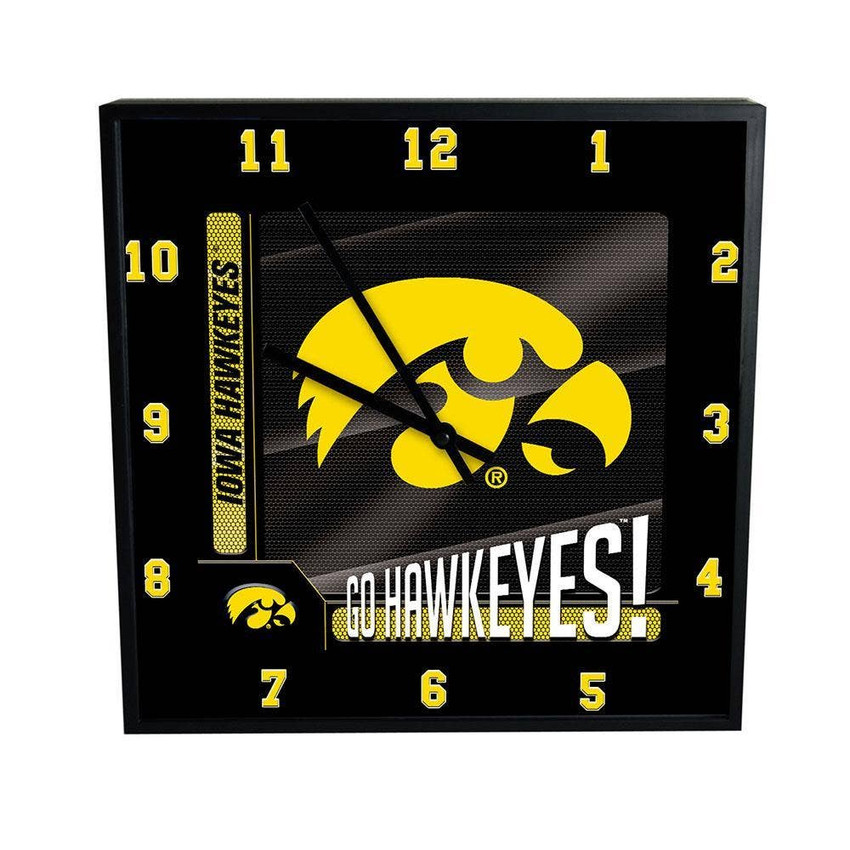 Iowa Hawkeyes 12" Square Carbon Fiber Clock