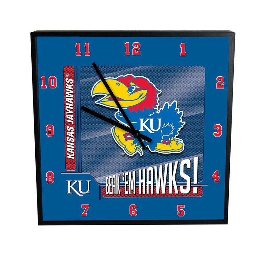 Kansas Jayhawks 12" Square Carbon Fiber Clock