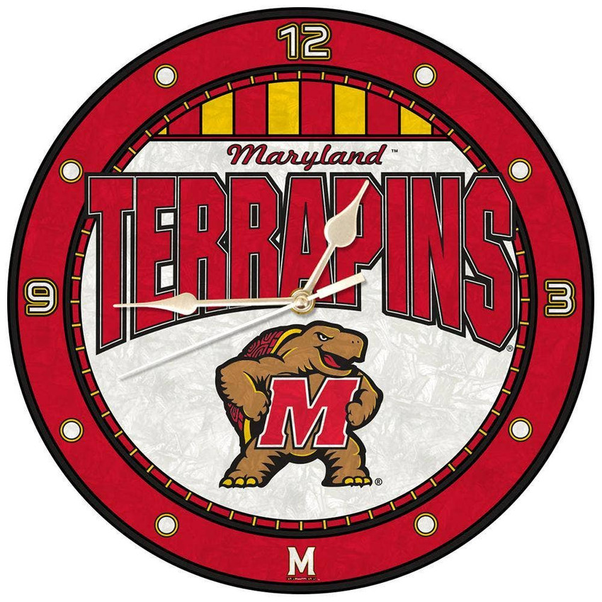 Maryland Terrapins 12" Art Glass Clock