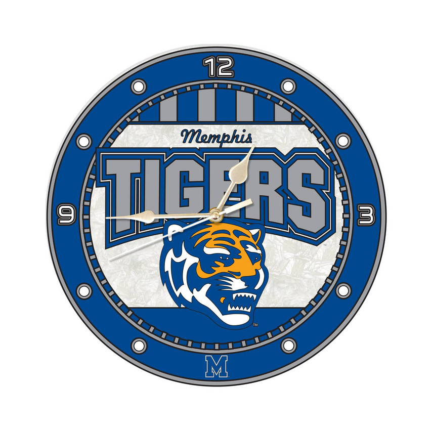 Memphis Tigers 12" Art Glass Clock