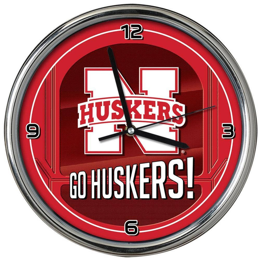 Nebraska Cornhuskers Go Team! Chrome Clock