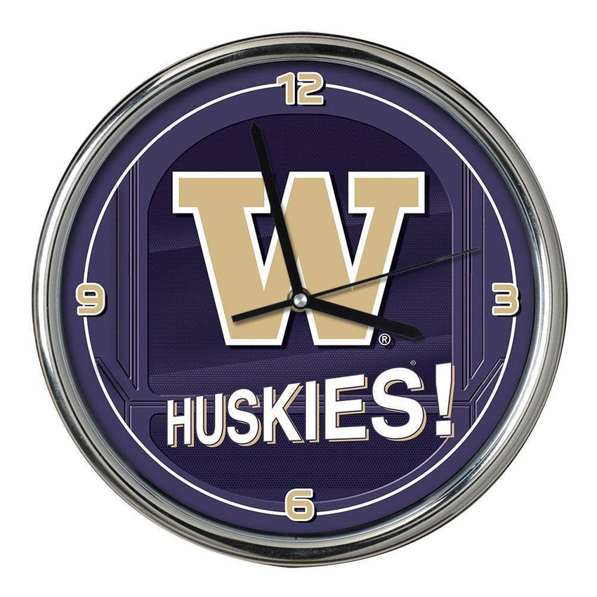 Washington Huskies Go Team! Chrome Clock