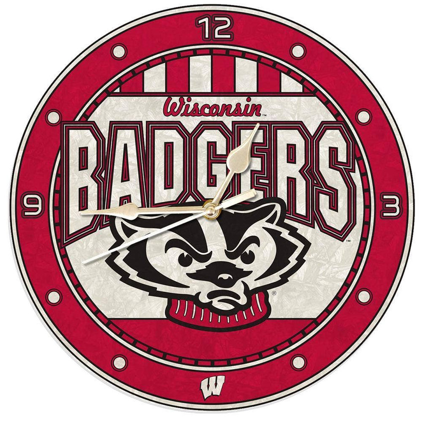 Wisconsin Badgers 12" Art Glass Clock