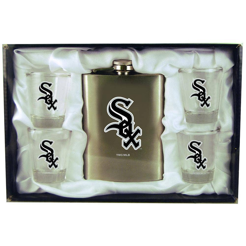 Chicago White Sox 8oz Stainless Steel Flask w/4 Cups
