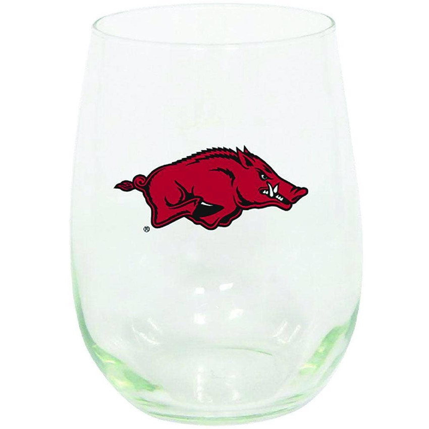 Arkansas Razorbacks 15oz Stemless Wine w/Color Logo
