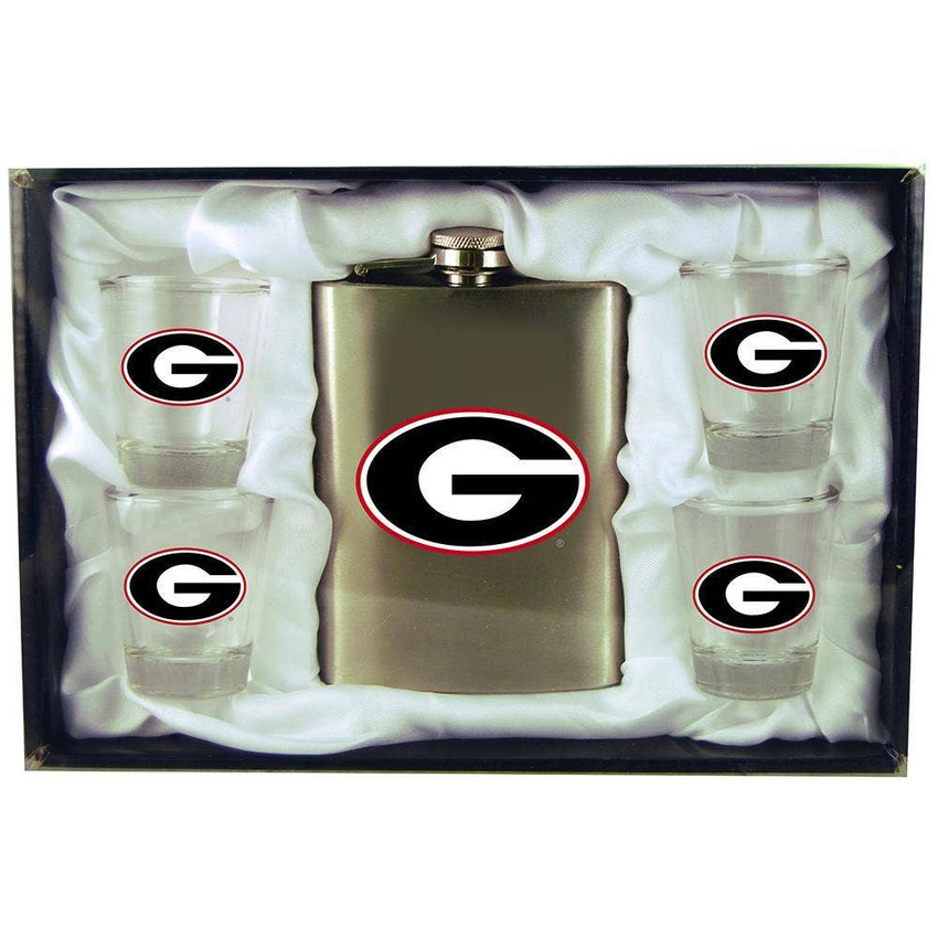 Georgia Bulldogs 8oz Stainless Steel Flask w/4 Cups