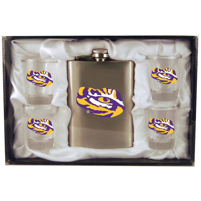 LSU Tigers 8oz Stainless Steel Flask w/4 Cups