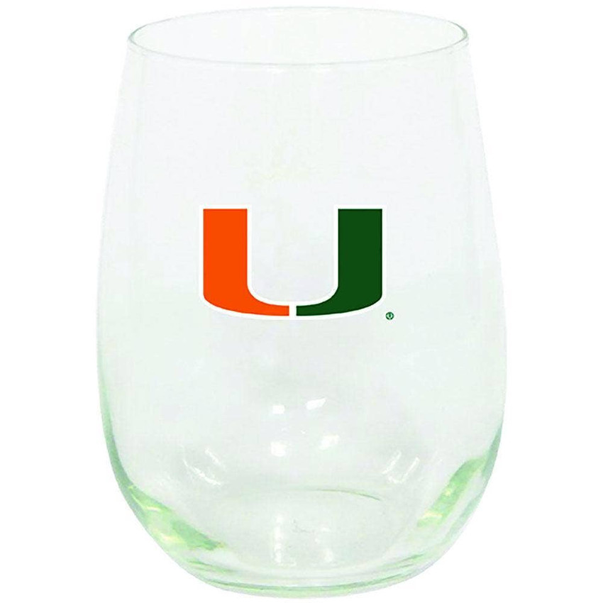Miami Hurricanes 15oz Stemless Wine w/Color Logo