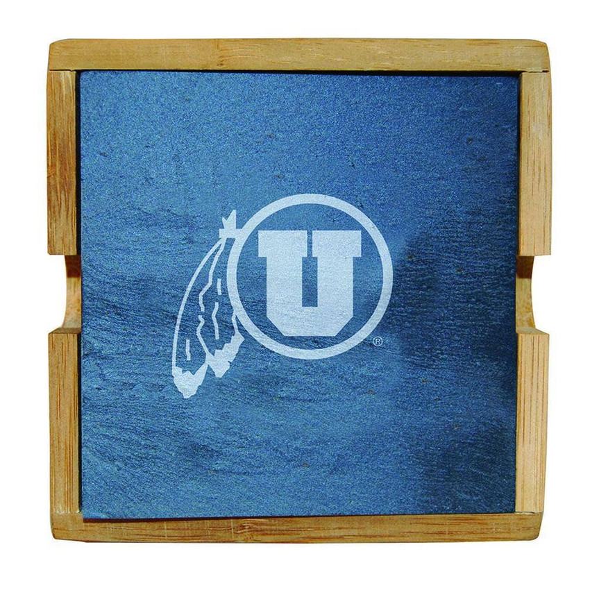 Utah Utes Slate Square Coaster Set