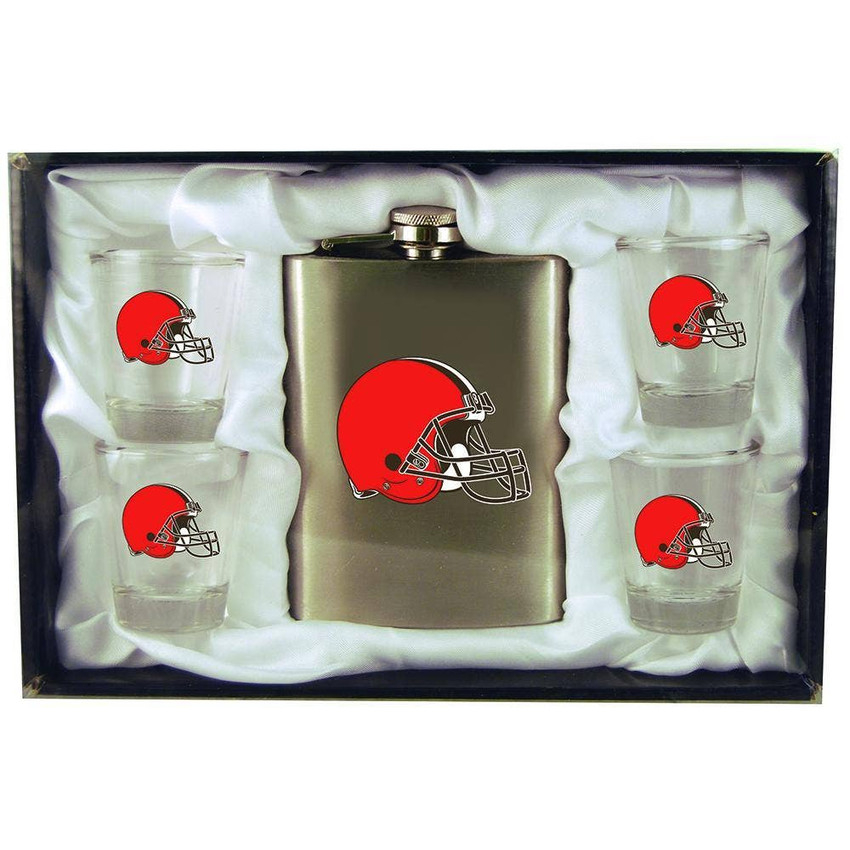 Cleveland Browns 8oz Stainless Steel Flask w/4 Cups