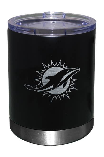 Miami Dolphins 12oz Black Low-Ball Tumbler Etch Logo