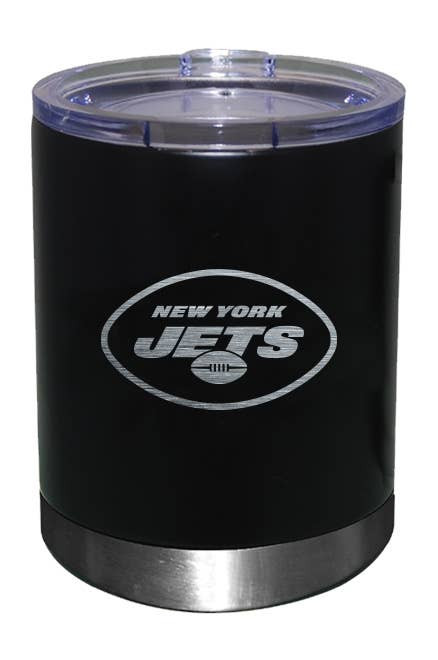 New York Jets 12oz Black Low-Ball Tumbler Etch Logo