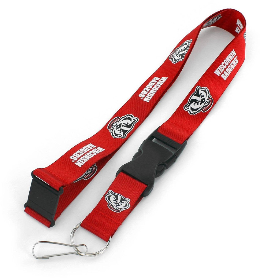 NCAA Wisconsin Badgers "Bucky" Team Lanyard Keychain ID Holder NCAA Fan Accessory, Red