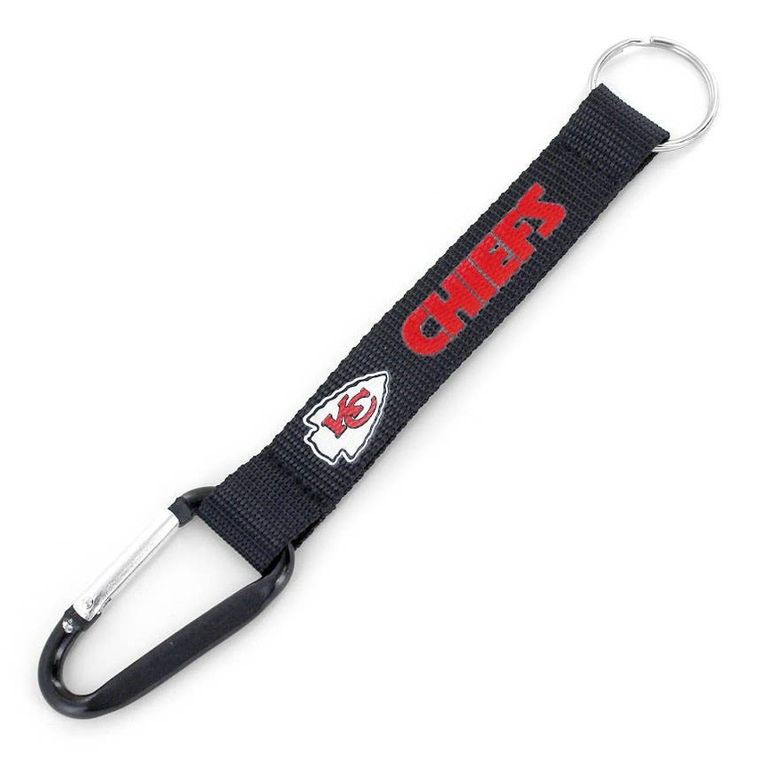 NFL Kansas City Chiefs Carabiner Lanyard Keychain ID Holder NFL Fan Accessory Keychain, Black