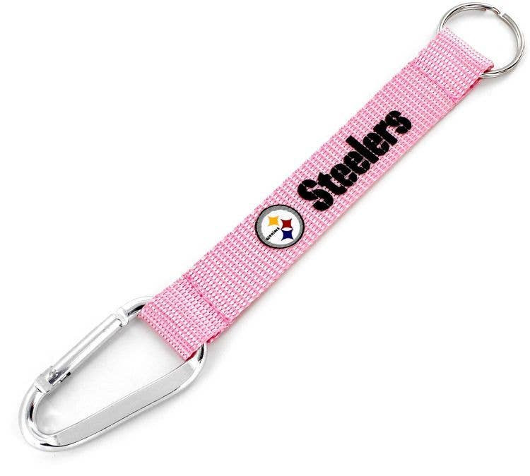 NFL Pittsburgh Steelers Carabiner Lanyard Keychain ID Holder NFL Fan Accessory Keychain, Pink