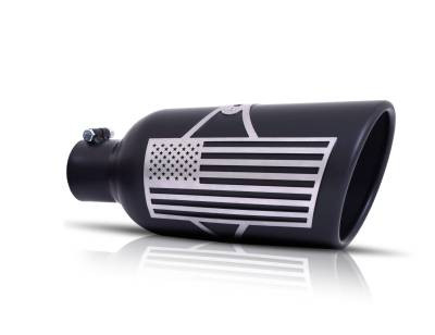 Gibson Black Ceramic Coated Patriot Flag Rolled Edge Angle Cut Exhaust Tip 3.5" Inlet 5" Outlet 12" Length 71-1015