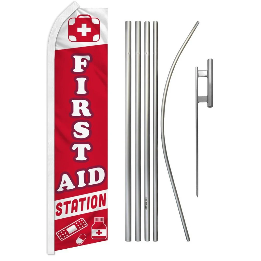 First Aid Station Super Flag & Pole Kit