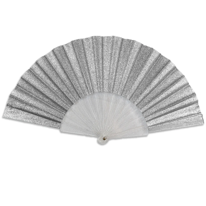 Glitter Silver Small Hand Fan (Clear Handle
