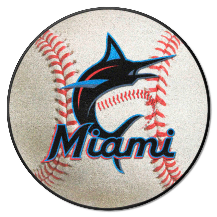 Miami Marlins Baseball Rug - 27in. Diameter M Marlin Cap Logo