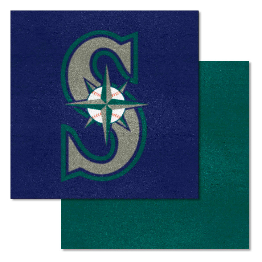 Seattle Mariners Team Carpet Tiles - 45 Sq Ft. Blue & Green S Cap Logo