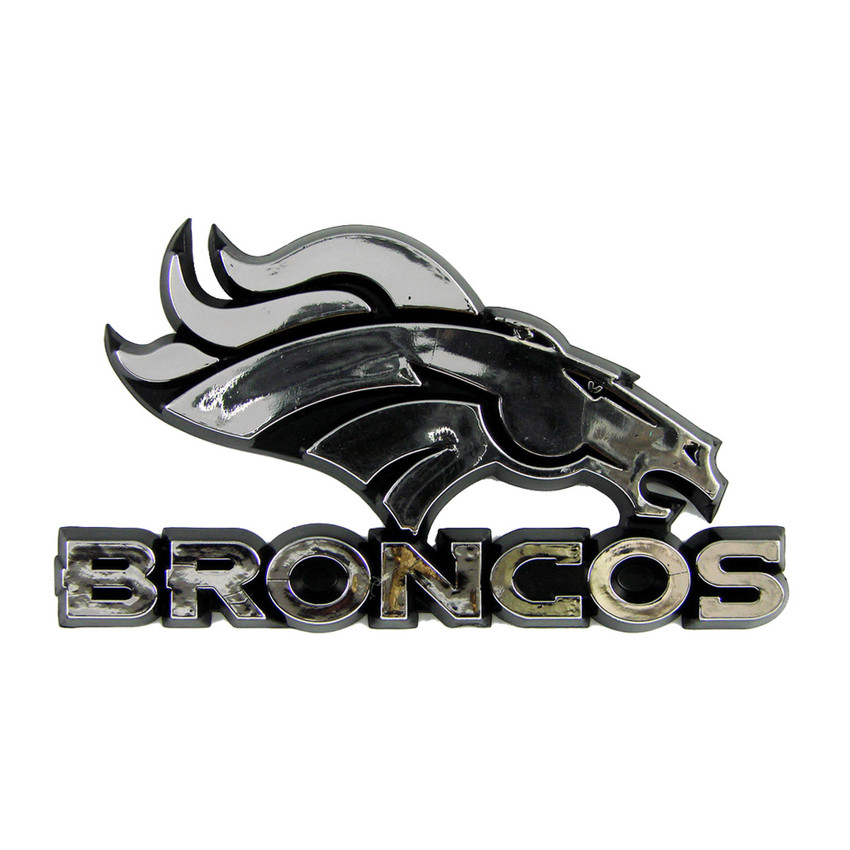 Denver Broncos Molded Chrome Plastic Emblem, with Wordmark Bronco Head Primary Logo & Wordmark