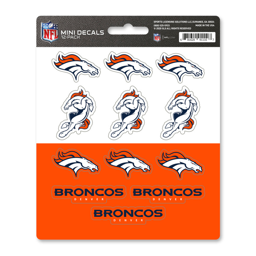 Denver Broncos Mini Decal 12-pk 12 Various Logos / Wordmark Blue, Orange