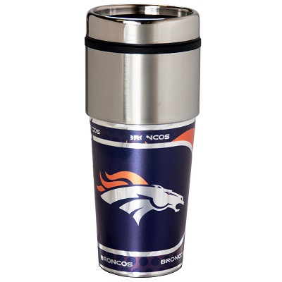 Denver Broncos 16  oz. Stainless Steel Travel Tumbler Metallic Graphics