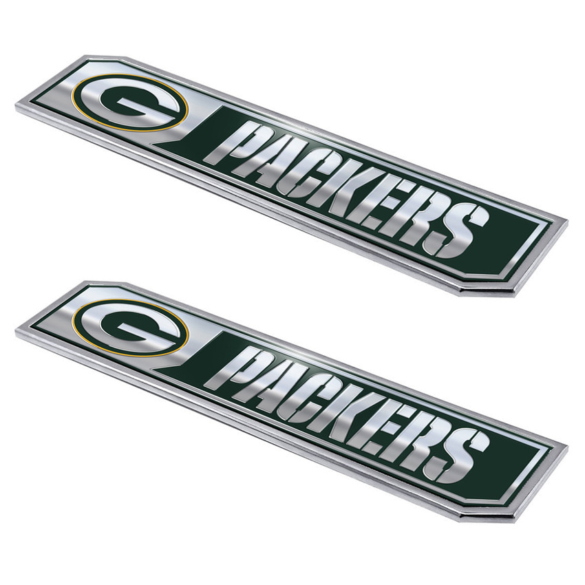 Green Bay Packers Embossed Truck Emblem 2-pk Primary Logo & Wordmark Green