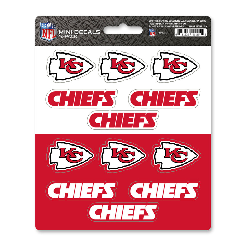 Kansas City Chiefs Mini Decal 12-pk 12 Various Logos / Wordmark Red