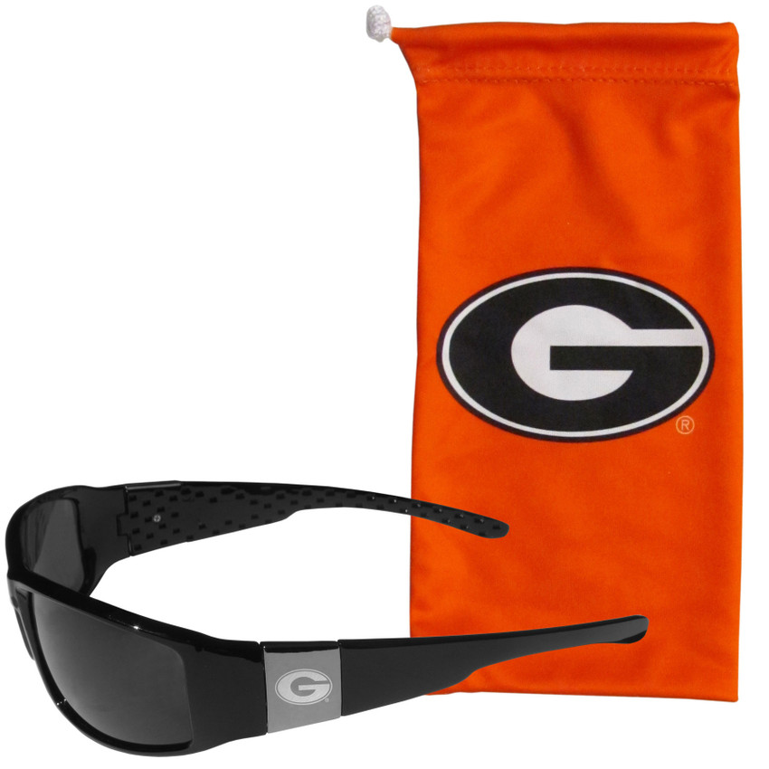 Georgia Bulldogs Etched Chrome Wrap Sunglasses and Bag