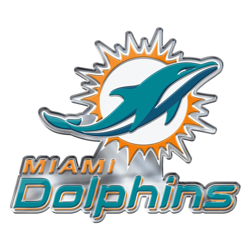 Miami Dolphins Heavy Duty Aluminum Embossed Color Emblem - Alternate Dolphin Primary Logo & Wordmark