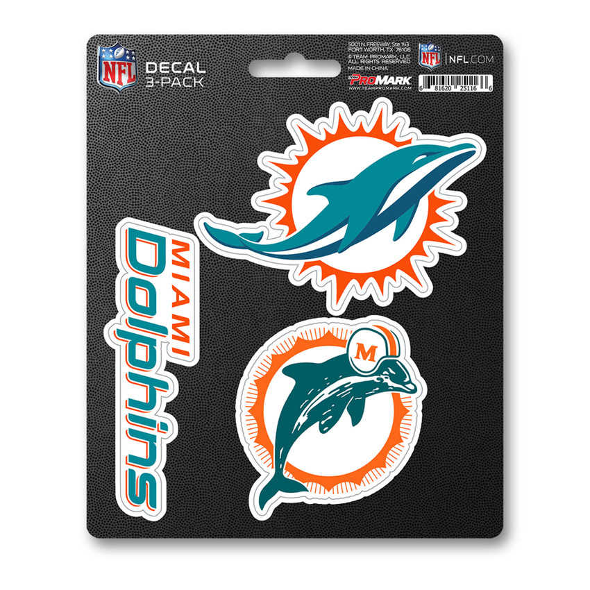 Miami Dolphins Decal 3-pk 3 Various Logos / Wordmark Aqua