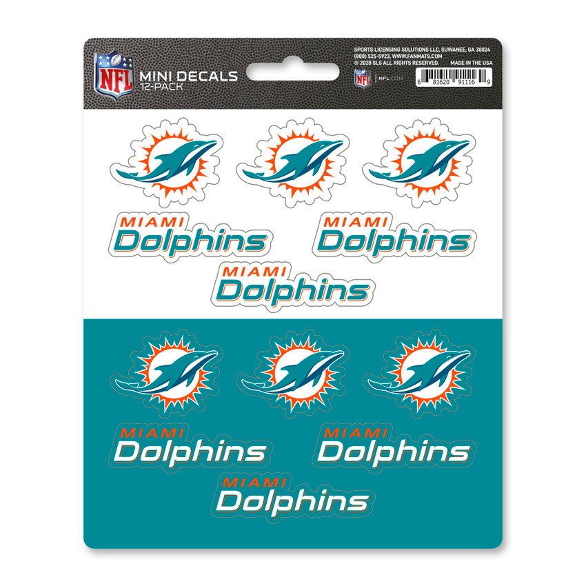 Miami Dolphins Mini Decal 12-pk 12 Various Logos / Wordmark Aqua