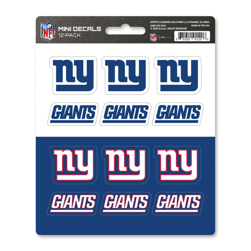 New York Giants Mini Decal 12-pk 12 Various Logos / Wordmark Dark Blue