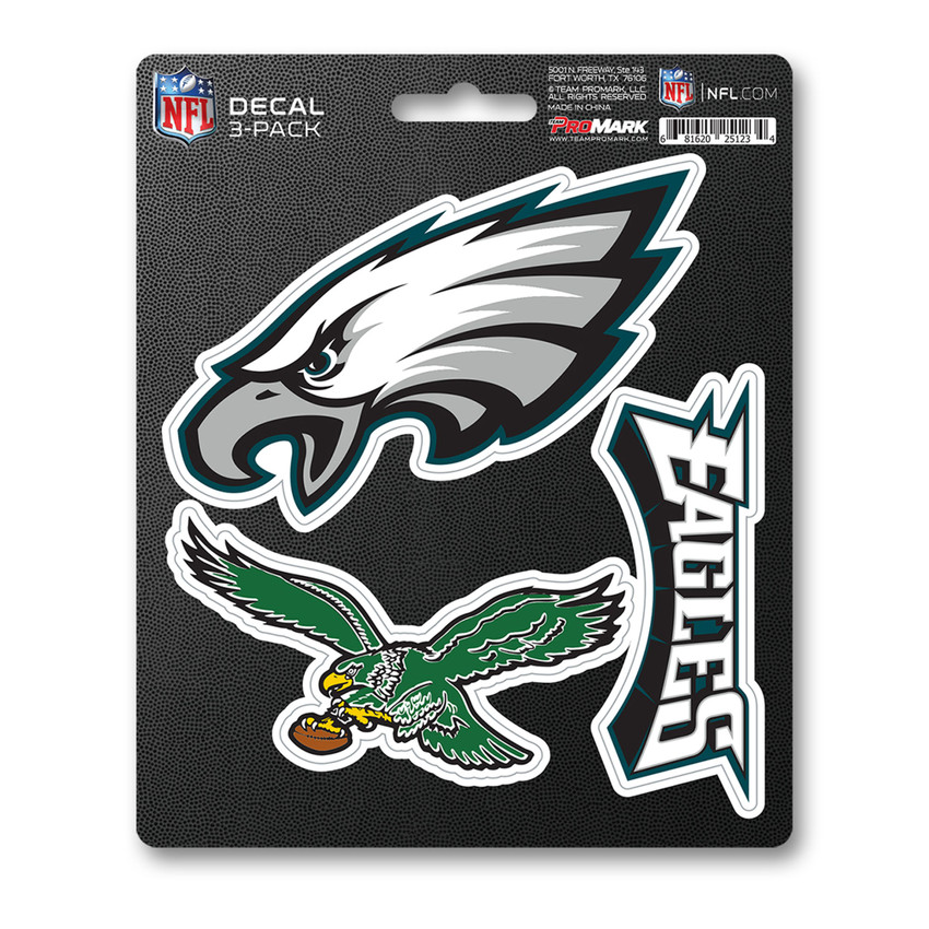 Philadelphia Eagles Decal 3-pk 3 Various Logos / Wordmark Green