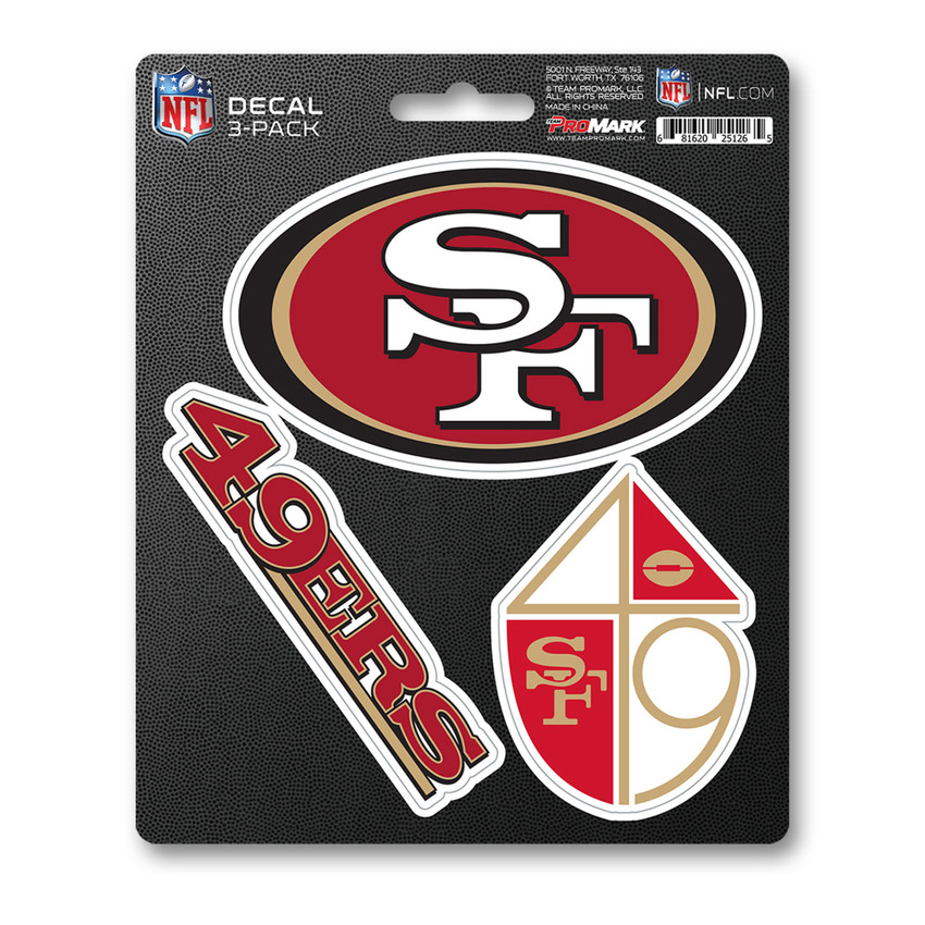 San Francisco 49ers Decal 3-pk 3 Various Logos / Wordmark Red, Gold