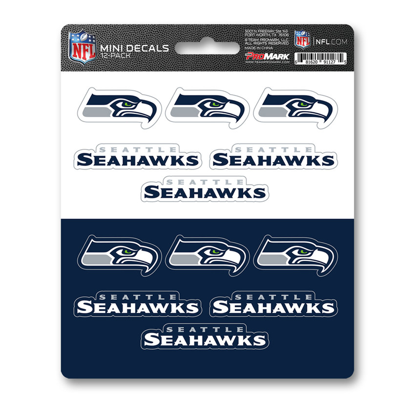 Seattle Seahawks Mini Decal 12-pk 12 Various Logos / Wordmark Blue, Gray