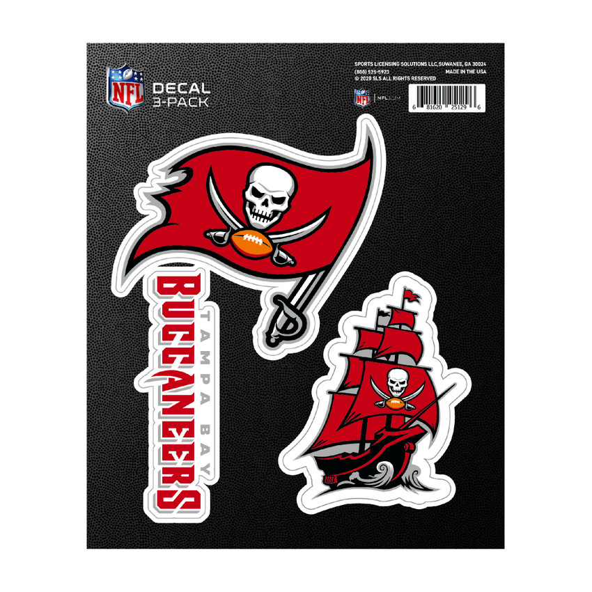 Tampa Bay Buccaneers Decal 3-pk 3 Various Logos / Wordmark Red, Orange