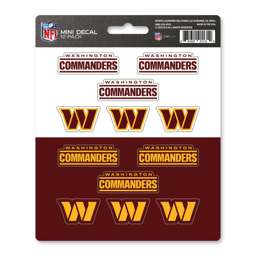 Washington Commanders Mini Decal 12-pk 12 Various Logos / Wordmark Red, Yellow
