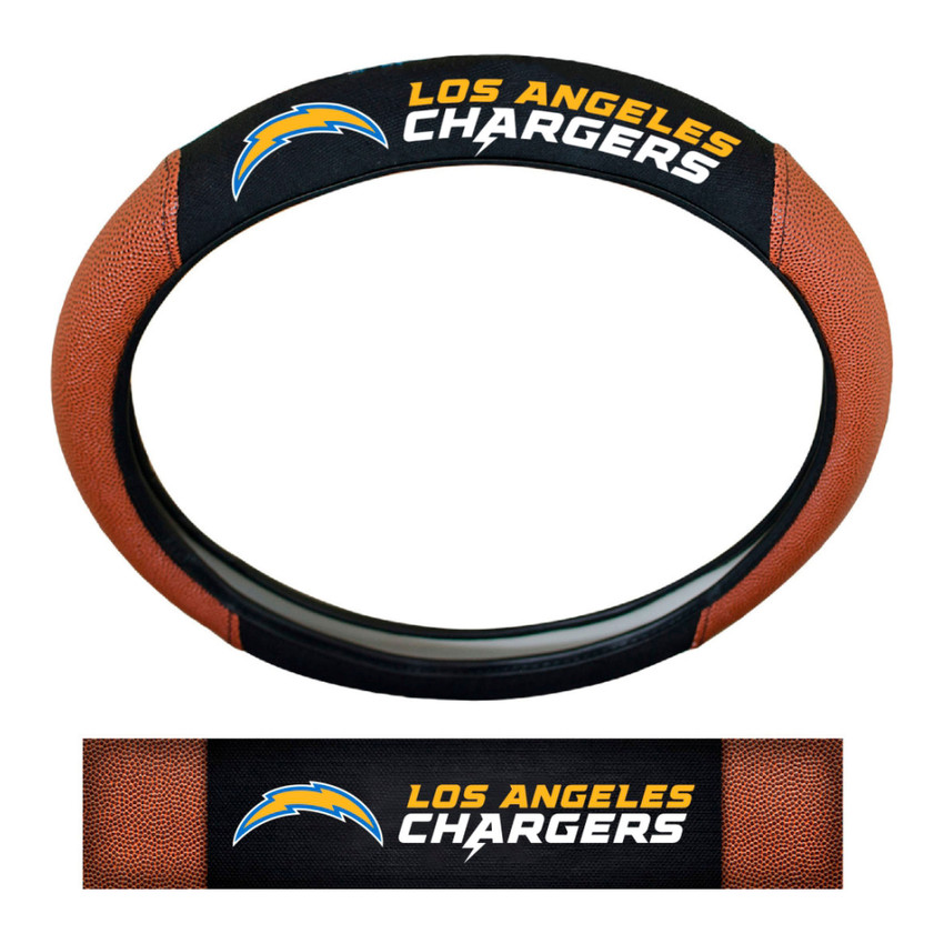 Los Angeles Chargers Sports Grip Steering Wheel Cover Primary Logo and Wordmark Tan & Black