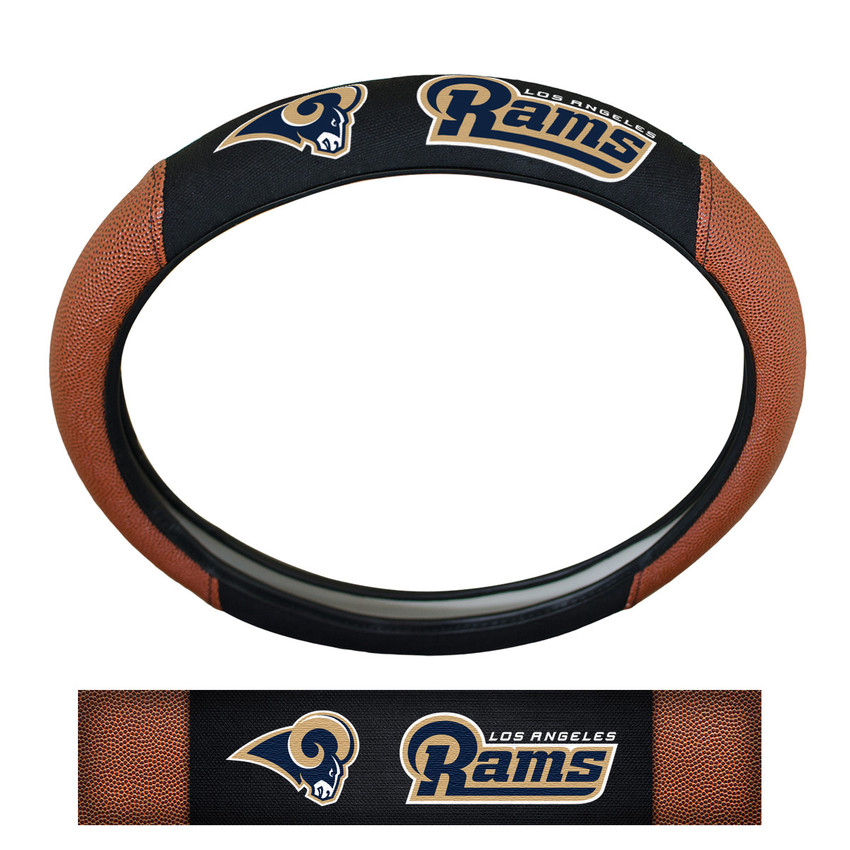 Los Angeles Rams Sports Grip Steering Wheel Cover Primary Logo and Wordmark Tan & Black