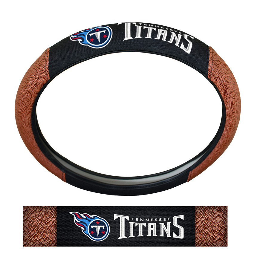 Tennessee Titans Sports Grip Steering Wheel Cover Primary Logo and Wordmark Tan & Black