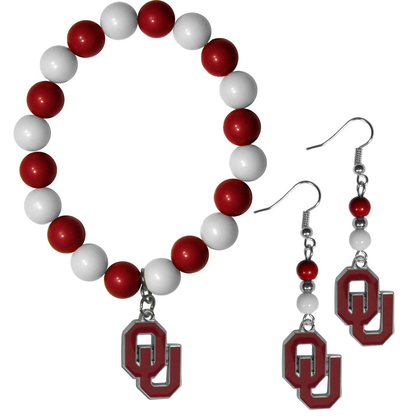 Oklahoma Sooners Fan Bead Earrings and Bracelet Set