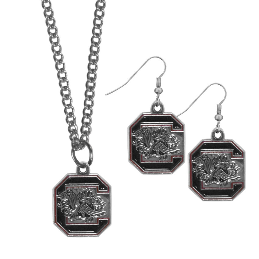 S. Carolina Gamecocks Dangle Earrings and Chain Necklace Set