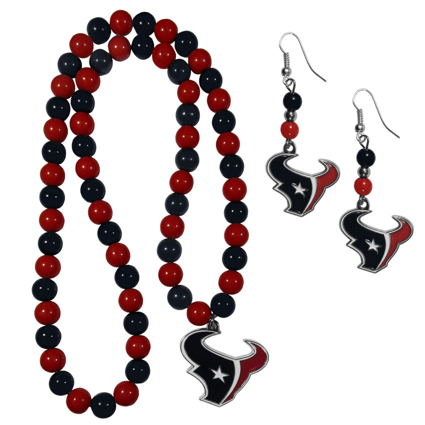 Houston Texans Fan Bead Earrings and Necklace Set