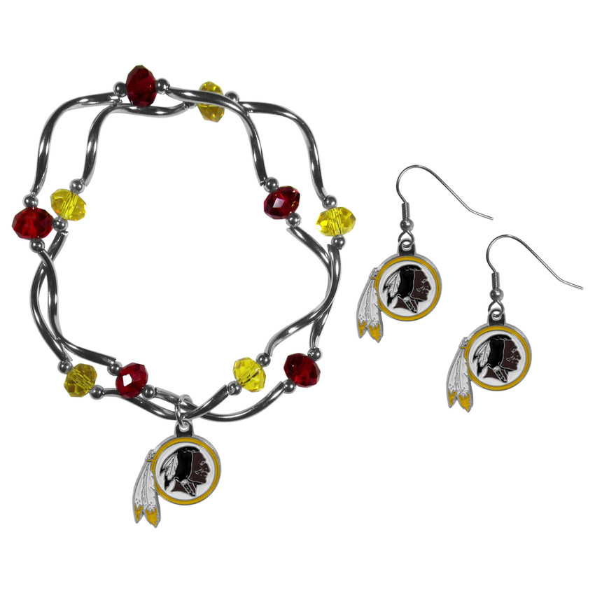 Washington Commanders Dangle Earrings and Crystal Bead Bracelet Set